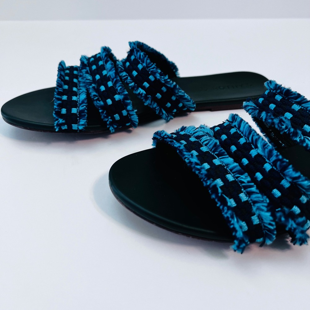 Rothy's Triple Band Slides Teal Blue‎ Fringe Women's 11 Boho Comfort - Picture 4 of 9